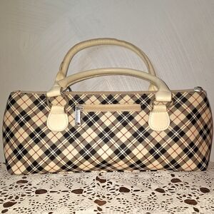 Prime Wear Insulated Wine Clutch Bag, Cream, Tan, Black, & Red Plaid. NWOT